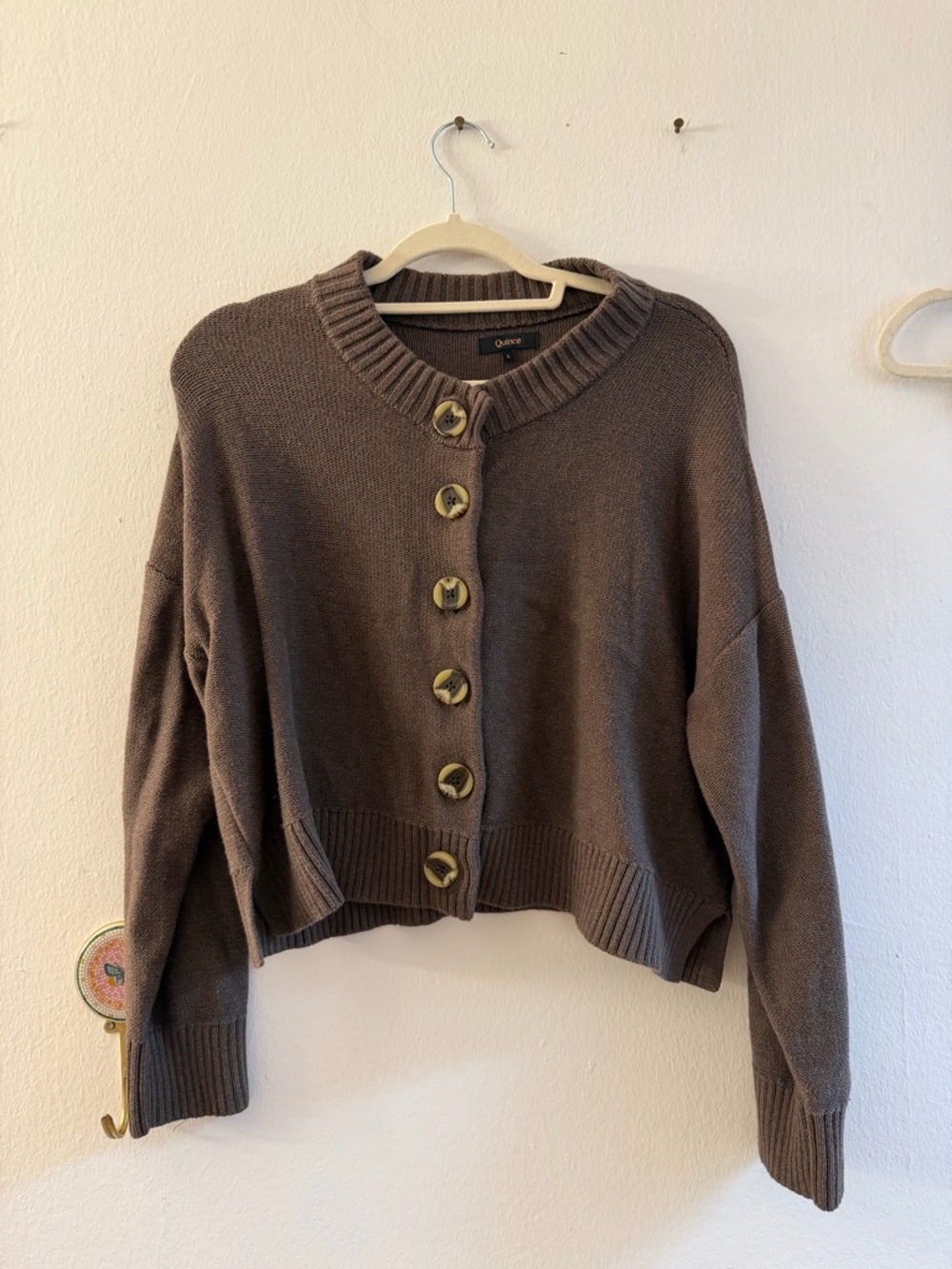 Quince Brown Button-Front Cropped Knit Cardigan
